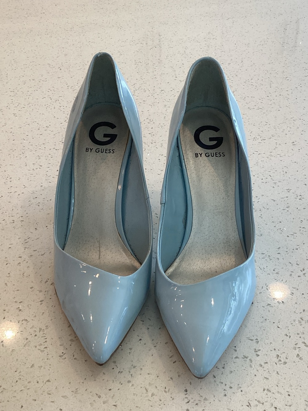 G by Guess Light Blue Patent Pointed-Toe Pumps